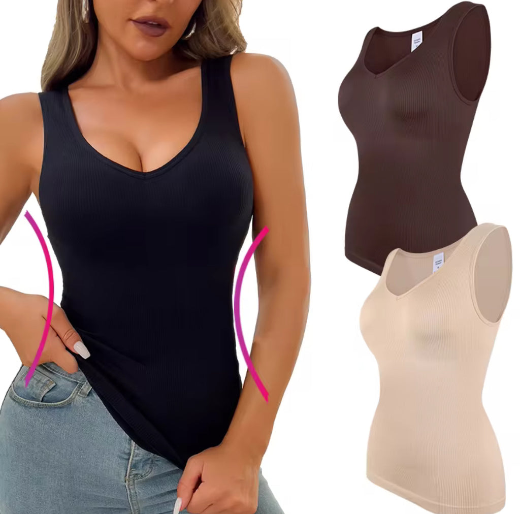 Ribbed V Neck Sculpting Tank Top
