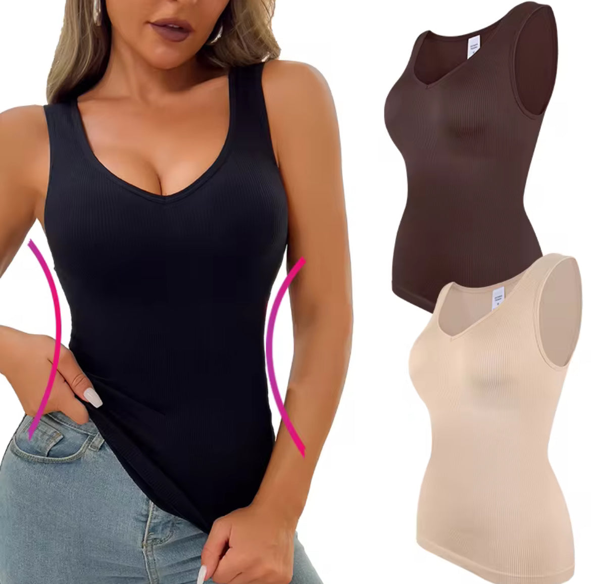 Ribbed V Neck Sculpting Tank Top