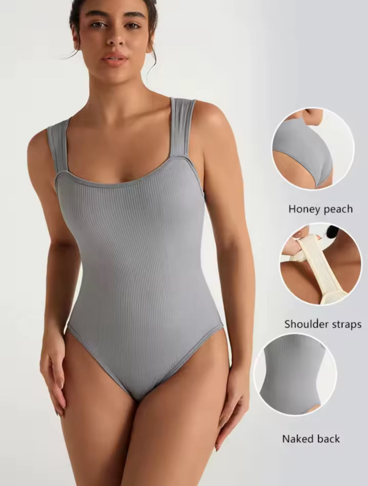 Ribbed Square Neck Shapewear Bodysuit