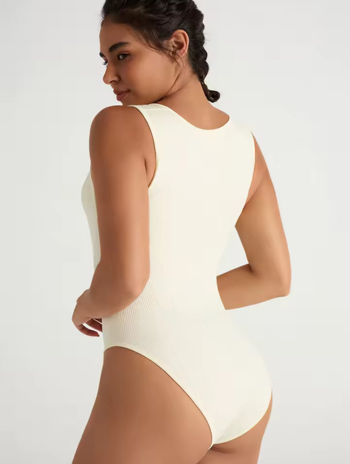 Ribbed Square Neck Shapewear Bodysuit