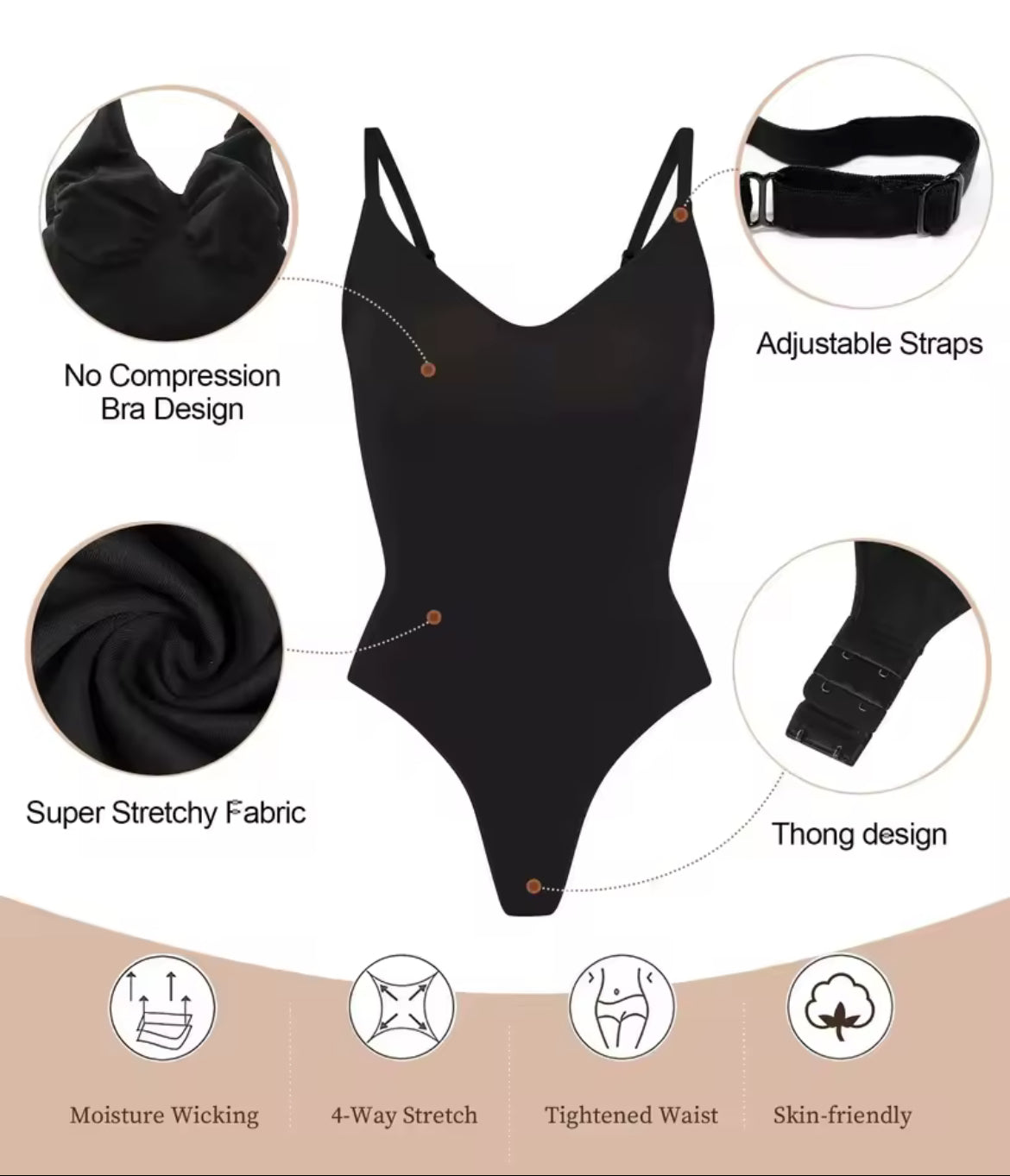 Spaghetti String Compression Bodysuit Thong Bottom