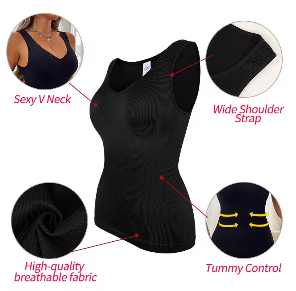 Ribbed V Neck Sculpting Tank Top