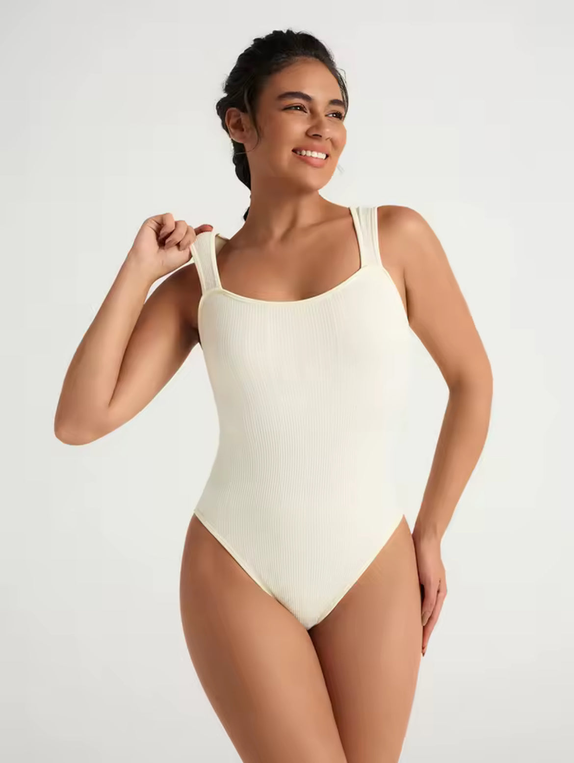 Ribbed Square Neck Shapewear Bodysuit