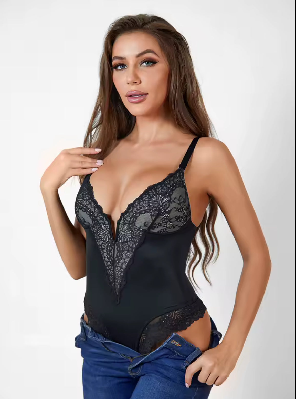 V-Neck Half Laced Bodysuit