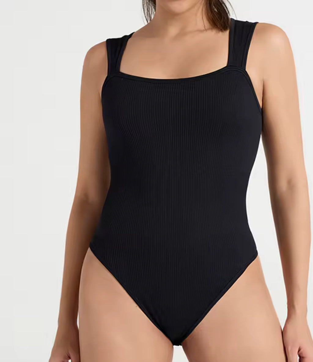 Ribbed Square Neck Shapewear Bodysuit