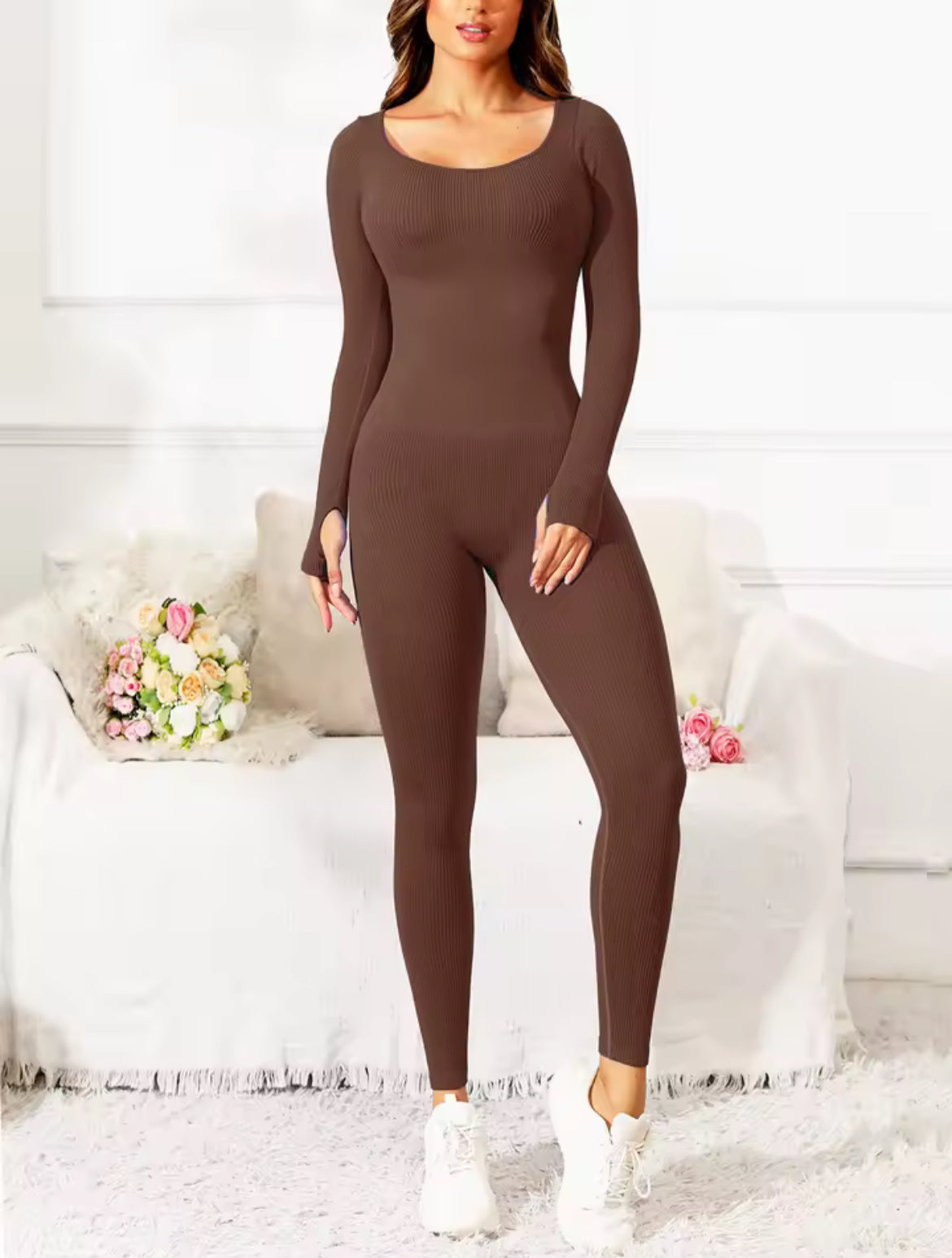 Ribbed Square Neck Jumpsuit