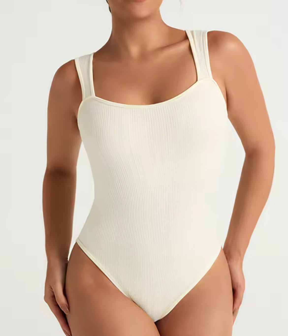 Ribbed Square Neck Shapewear Bodysuit
