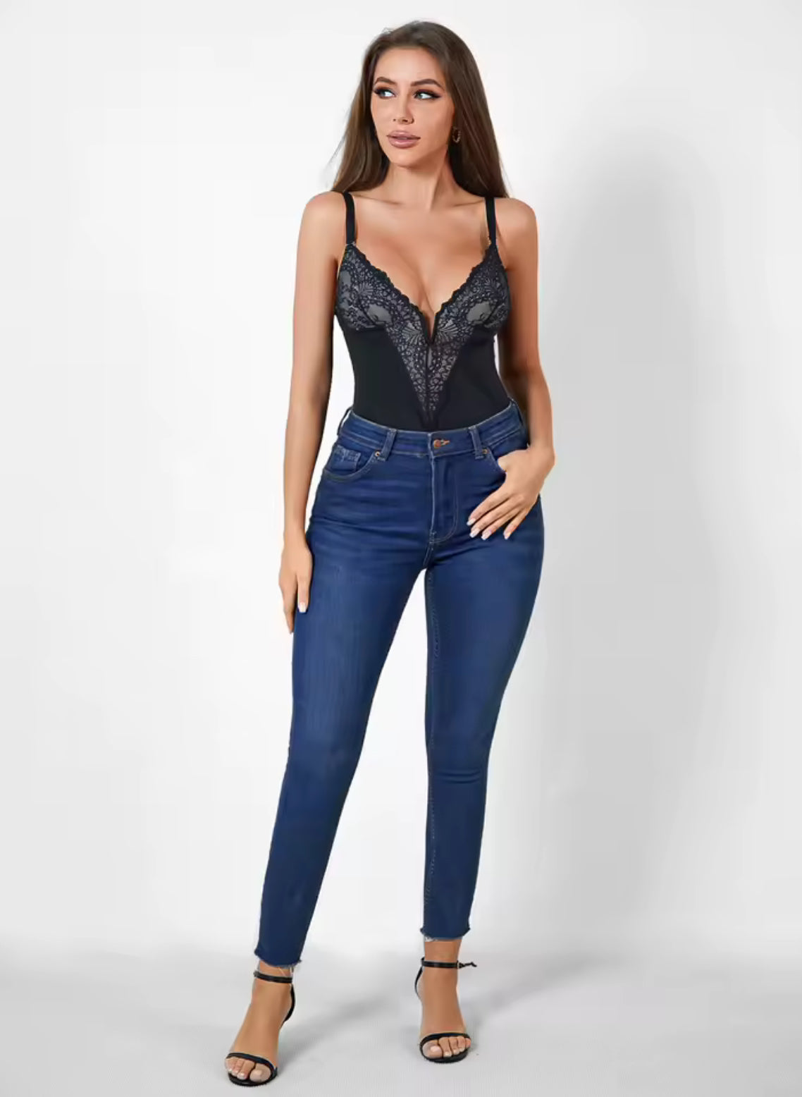 V-Neck Half Laced Bodysuit