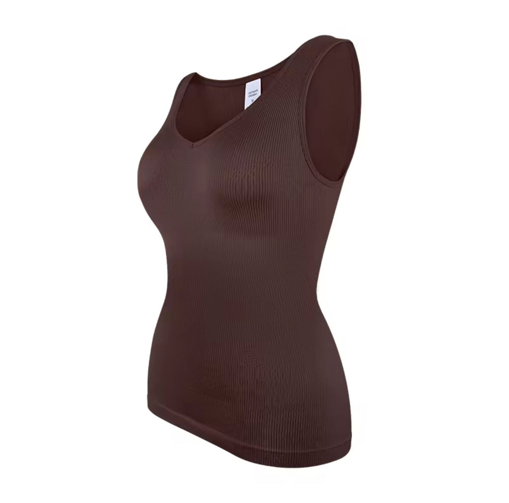 Ribbed V Neck Sculpting Tank Top