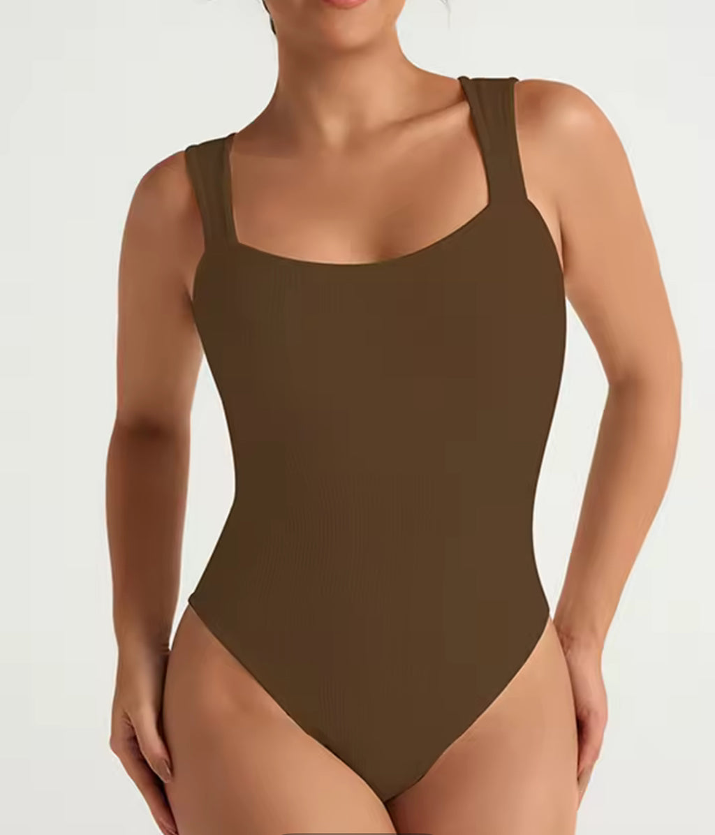 Ribbed Square Neck Shapewear Bodysuit